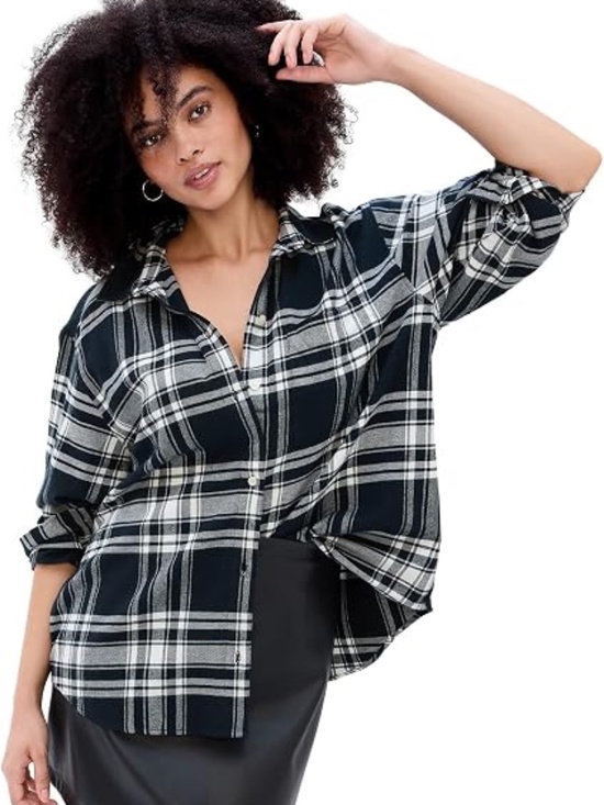 GAP Tops - GAP Black & White Plaid Flannel Shirt XS 100% Cotton